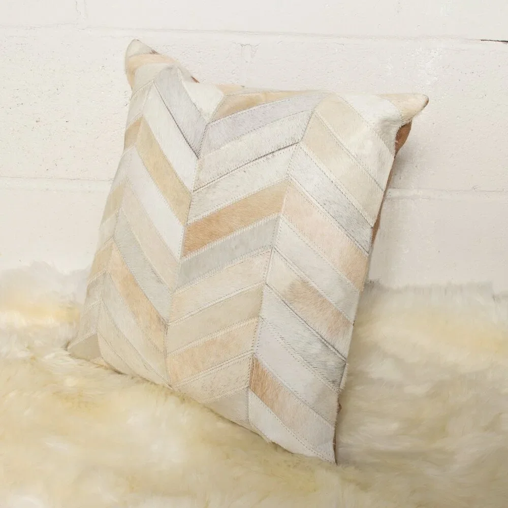 Natural Home Decor Torino Chevron Cowhide Pillow | 2-Piece | Natural | 18